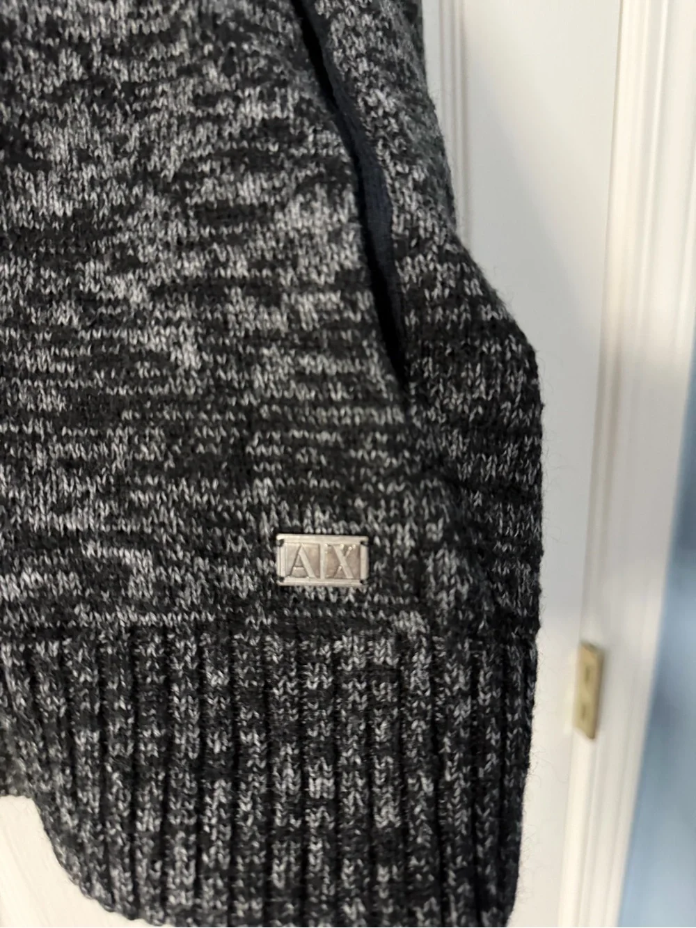 Armani Exchange Charcoal Gray Marled Zip Funnel-Neck Sweater